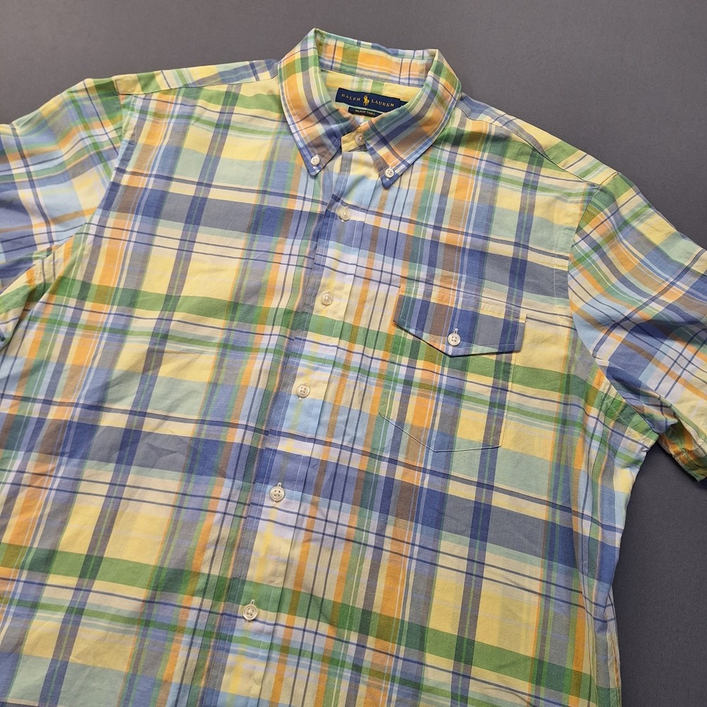 Polo Ralph Lauren Beach Twill Mens Large Short Sleeve Plaid Button Down Shirt